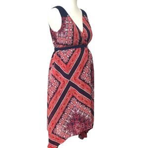 Maternity red & blue sleeveless lightweight paisley faux wrap sundress, medium
